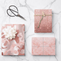 Rose Gold Glitter, Pink Marble   Glamouflage Camo Wrapping Paper Sheets