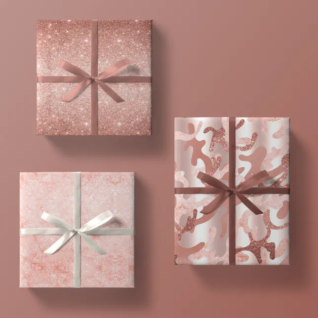 Rose Gold Glitter, Pink Marble + Glamouflage Camo Wrapping Paper Sheets (Creator Uploaded)