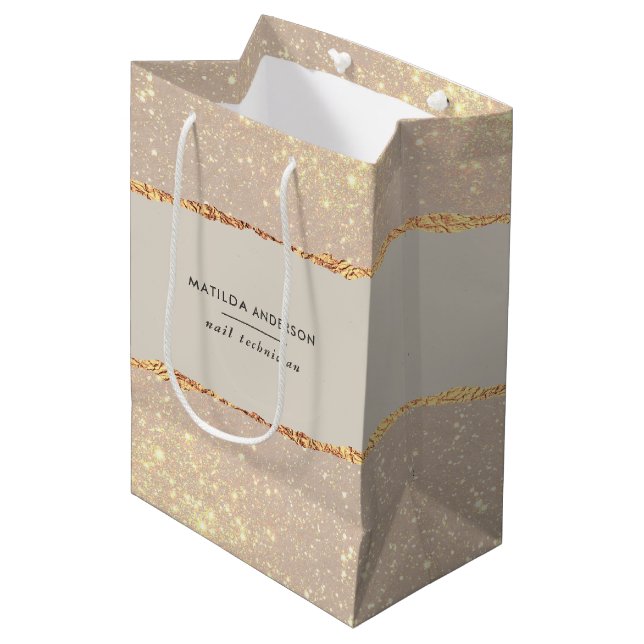 Rose gold glitter pink modern elegant budget medium gift bag (Front Angled)