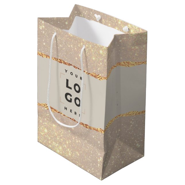 Rose gold glitter pink modern elegant budget medium gift bag (Front Angled)