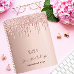 Rose gold glitter pink monogram 2024 planner<br><div class="desc">A faux rose gold metallic looking background with elegant rose gold and pink faux glitter drips, paint dripping look. Template for a year. Personalize and add a name and a title. The name is written in dark rose gold with a modern hand lettered style script. Perfect for business, school, work,...</div>