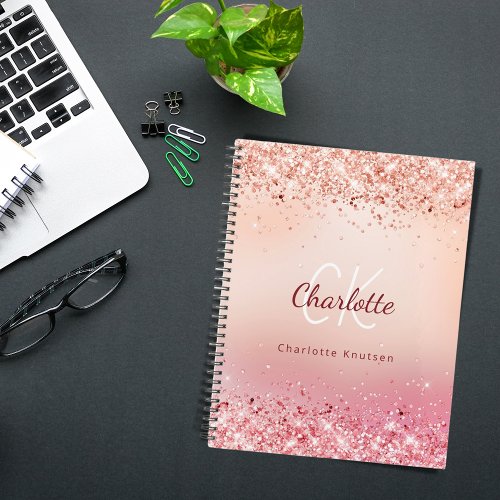 Rose gold glitter pink monogram 2025 planner