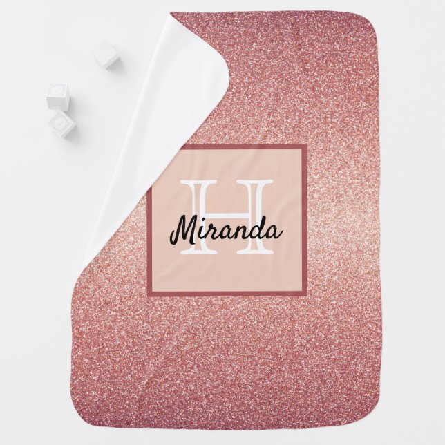 Rose gold glitter pink monogram baby blanket (In Situ)