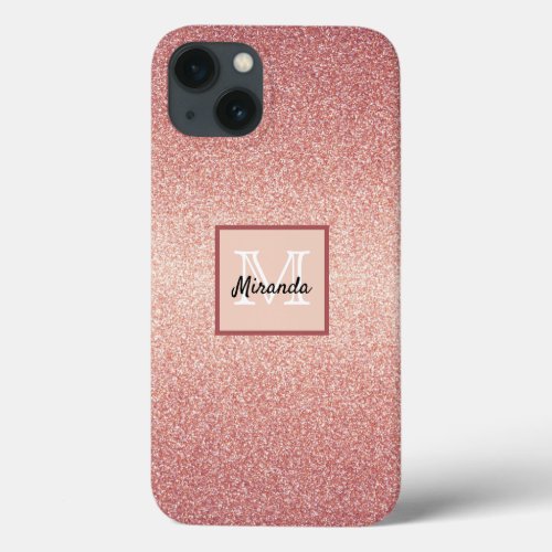 Rose gold glitter pink monogram iPhone 13 case