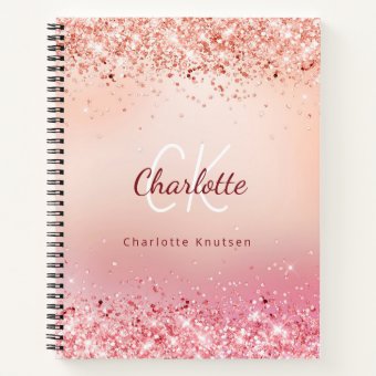 Rose gold glitter pink monogram diary notebook | Zazzle