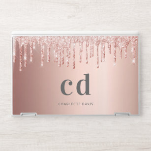 Rose gold glitter pink monogram initials HP laptop skin