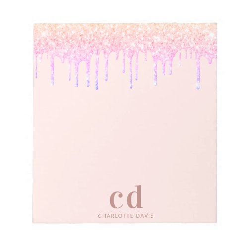 Rose gold glitter pink monogram initials notepad