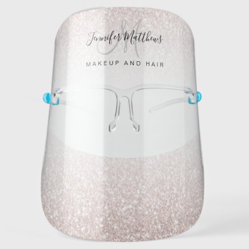 Rose Gold Glitter Pink Monogram Logo Salon COVID Face Shield