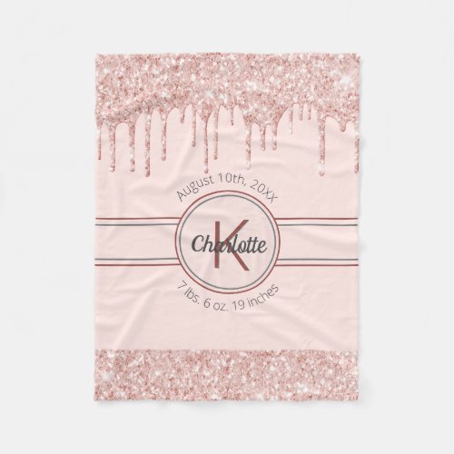 Rose gold glitter pink monogram name fleece blanket