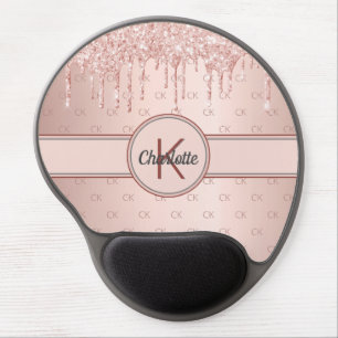Rose gold glitter pink monogram name gel mouse pad