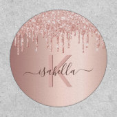 Rose gold glitter pink monogram name girly script patch (Front)