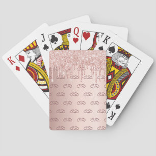 Rose gold glitter pink monogram pattern initials poker cards