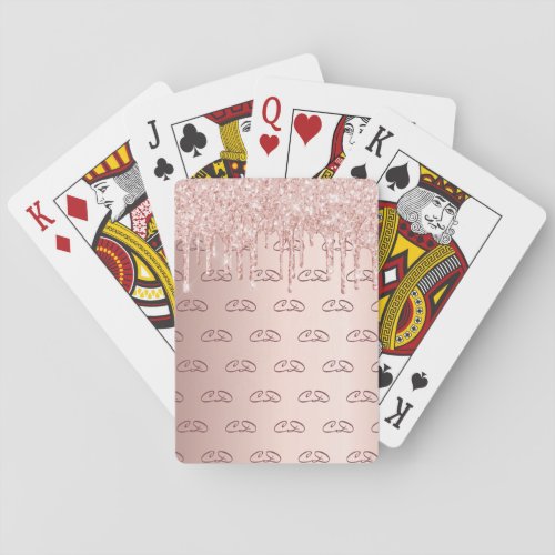 Rose gold glitter pink monogram pattern initials poker cards