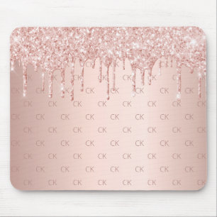 Rose gold glitter pink monogram sparkle luxurious mouse pad