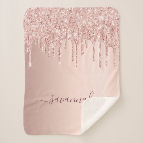 Rose gold glitter pink monogram sparkle sherpa blanket