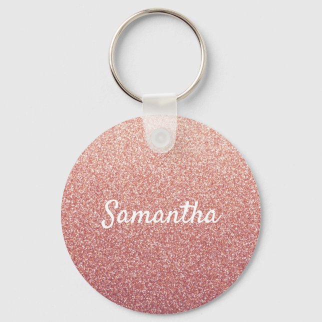 Rose gold glitter pink name script keychain (Front)
