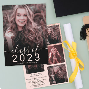 Rose gold glitter pink ombre 5 photos graduation invitation