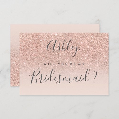 Rose gold glitter pink ombre be my bridesmaid 2 invitation