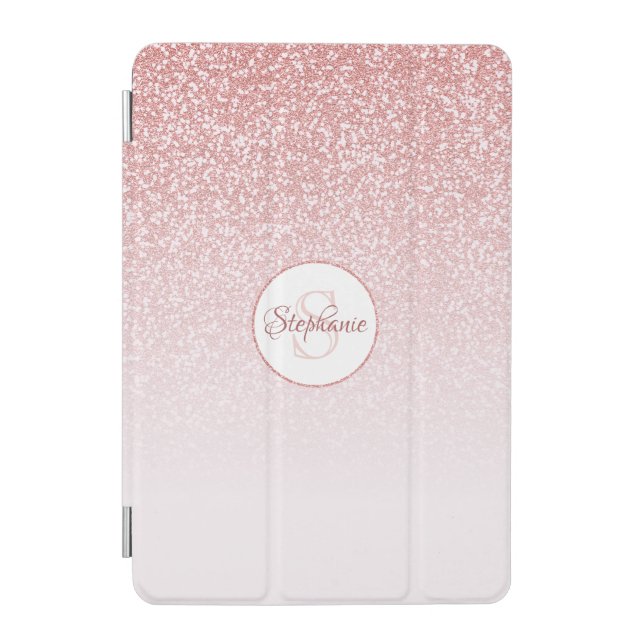 Rose Gold Glitter Pink Ombre Monogram iPad Mini Cover (Front)