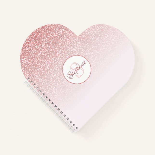 Rose Gold Glitter Pink Ombre Monogram Notebook (Front)