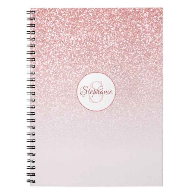 Rose Gold Glitter Pink Ombre Monogram Personalized Notebook (Front)