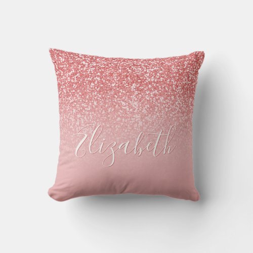 Rose Gold Glitter Pink Ombre Name Throw Pillow