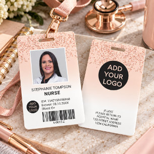 Rose gold glitter pink ombre nurse photo logo code badge