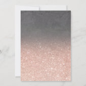 Rose gold glitter pink ombre script grey wedding invitation (Back)