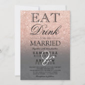 Rose gold glitter pink ombre script grey wedding invitation (Front)