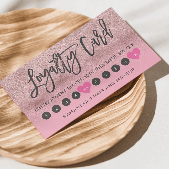 Rose gold glitter pink ombre script makeup 10 loyalty card (Creator Uploaded)