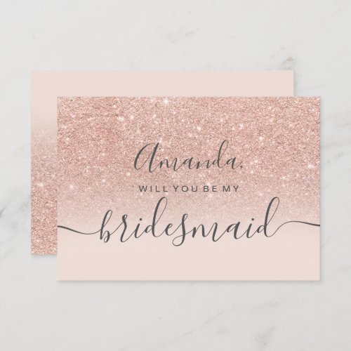 Rose gold glitter pink ombre script my bridesmaid invitation
