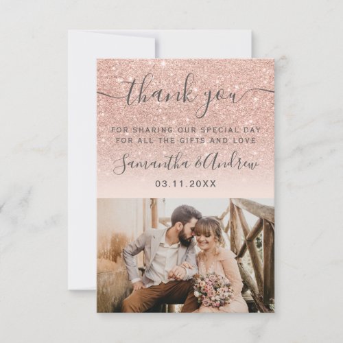 Rose gold glitter pink ombre script thank you