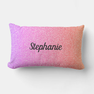 Rose Gold Glitter Pink Ombre Sparkle Custom Name Lumbar Pillow