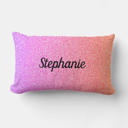 Rose Gold Glitter Pink Ombre Sparkle Custom Name Lumbar Pillow
