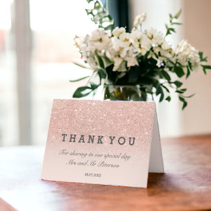 Rose gold glitter pink ombre Thank you wedding Card