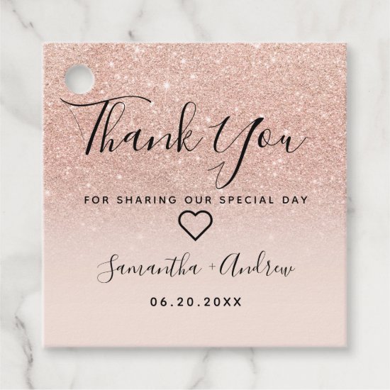 Rose gold glitter pink ombre thank you wedding favor tags