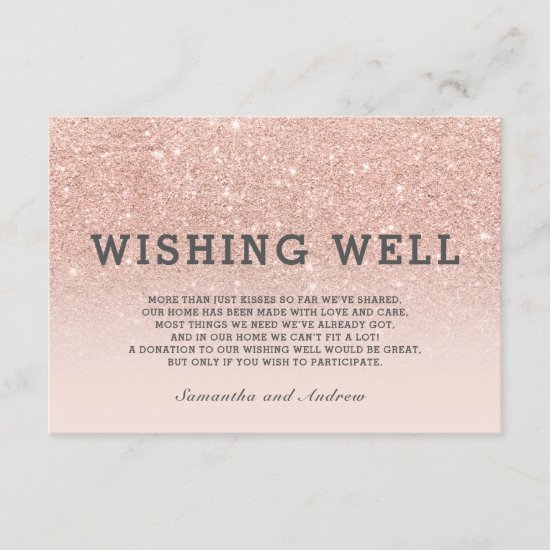 Rose gold glitter pink ombre wishing well wedding enclosure card