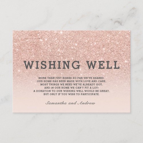 Rose gold glitter pink ombre wishing well wedding enclosure card