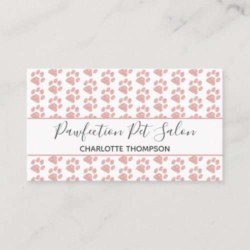 Rose Gold Glitter Pink Paw Prints Dog Grooming Business Card