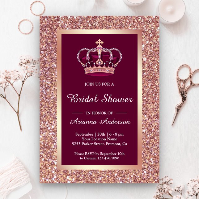 Rose Gold Glitter Pink Princess Bridal Shower Invitation (Creator Uploaded)