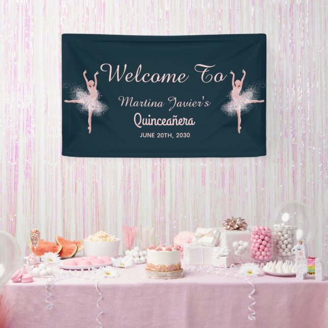 Rose Gold Glitter Pink Quinceañera 15th Birthday Banner (Party)
