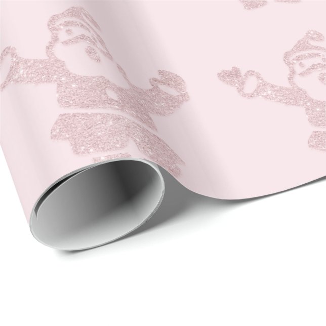 Rose Gold Glitter & Pink Santa Claus Pattern Wrapping Paper (Roll Corner)
