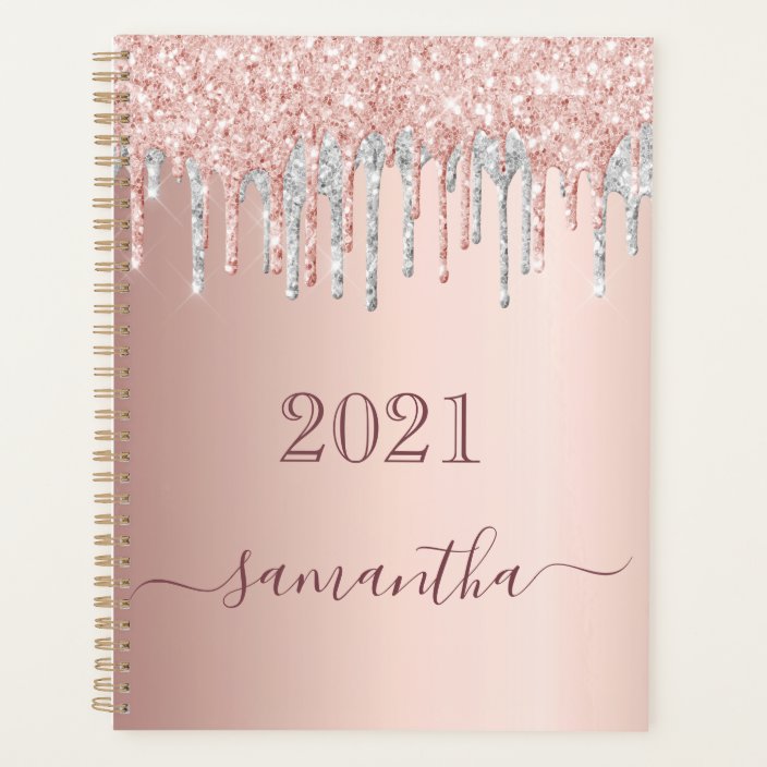 Rose gold glitter pink silver girly glam 2022 planner