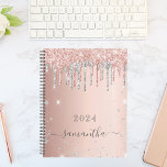 Rose gold glitter pink silver monogram 2024 planner<br><div class="desc">A faux rose gold metallic looking background with elegant rose gold and faux silver glitter drips, paint dripping look. Template for a year. Personalize and add a name. The name is written in dark rose gold with a large modern hand lettered style script with swashes. Perfect for school, work or...</div>