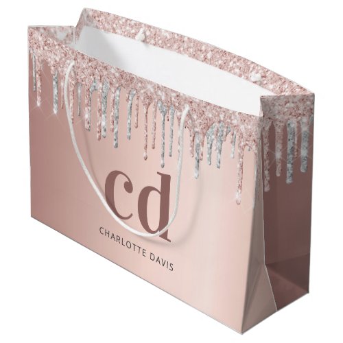Rose gold glitter pink silver monogram birthday large gift bag