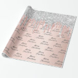 Rose gold glitter pink silver sparkle Christmas Wrapping Paper<br><div class="desc">Elegant,  classic,  glamorous and feminine style party wrapping paper. A girly pink,  rose gold background decorated with faux rose gold and silver glitter drips.
The text: Merry Christmas is written with a modern hand lettered style script. Gray letters.</div>