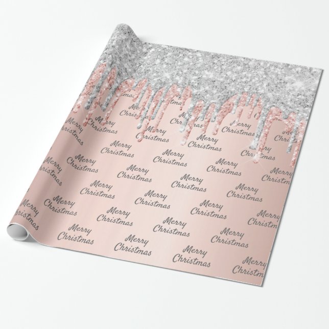 Rose gold glitter pink silver sparkle Christmas Wrapping Paper (Unrolled)