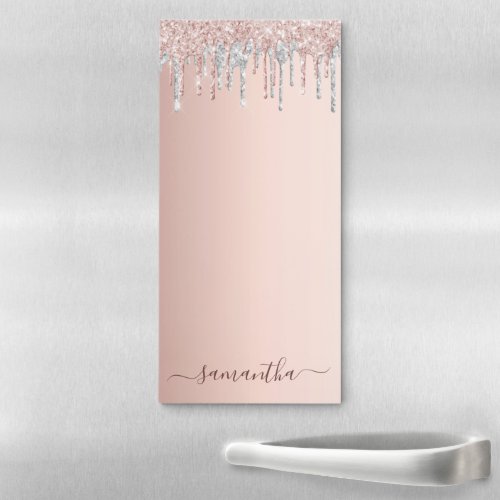 Rose gold glitter pink silver sparkle monogram magnetic notepad