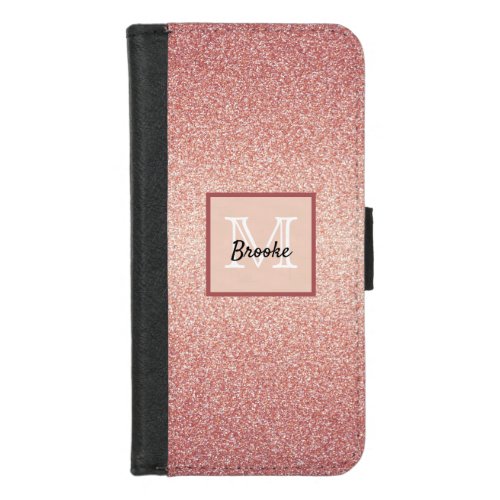 Rose gold glitter pink sparkle glam monogrammed iPhone 87 wallet case
