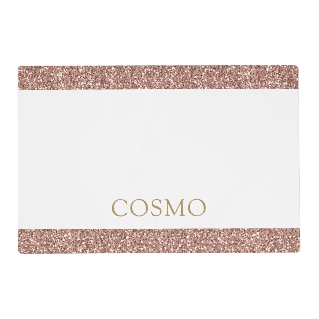Rose Gold Glitter Pink Sparkle Name Pet Placemat (Front)